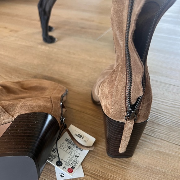 Zara Suede Ankle Boots Brown 39/8 Brand New - Picture 4 of 4